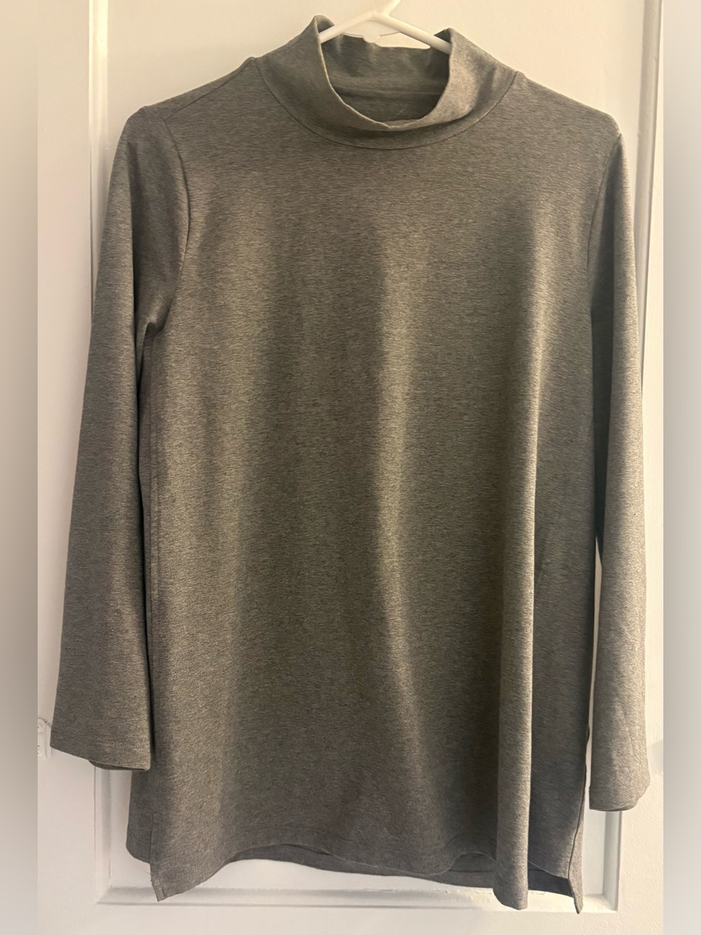Eileen Fisher Gray Organic Cotton Funnel Neck Tunic Top Petite M